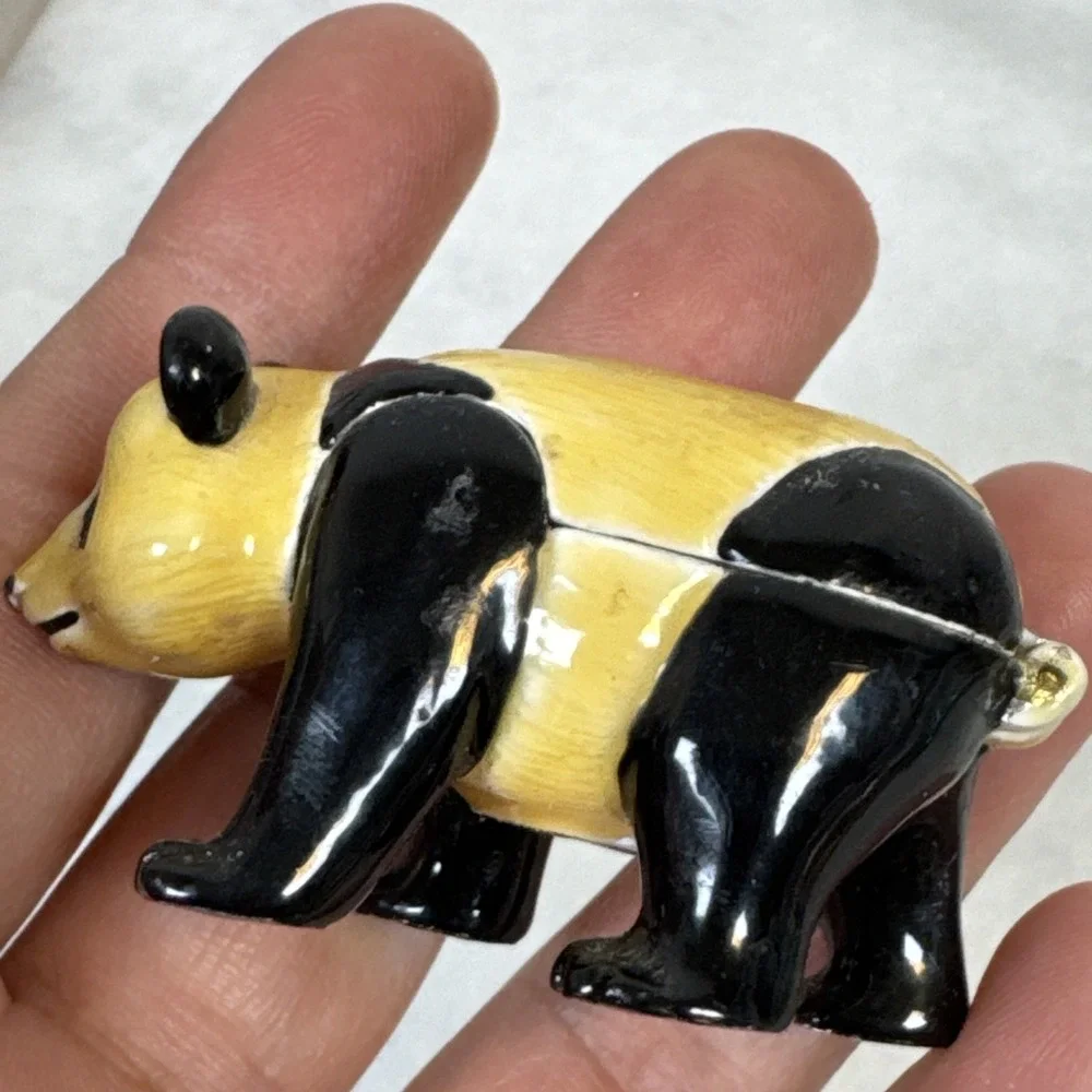 Vintage Monet Enamel Trinket Box Panda Figurine 2